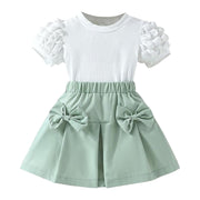 kinare Girls Elegant Puff Sleeve Skirt Set