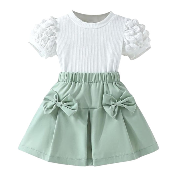 kinare Girls Elegant Puff Sleeve Skirt Set