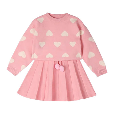 kinare Toddler Girl Pink Knitted Top And Skirt Set
