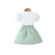 kinare Girls Elegant Puff Sleeve Skirt Set