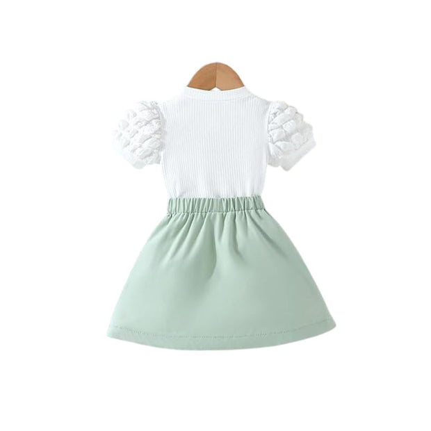 kinare Girls Elegant Puff Sleeve Skirt Set